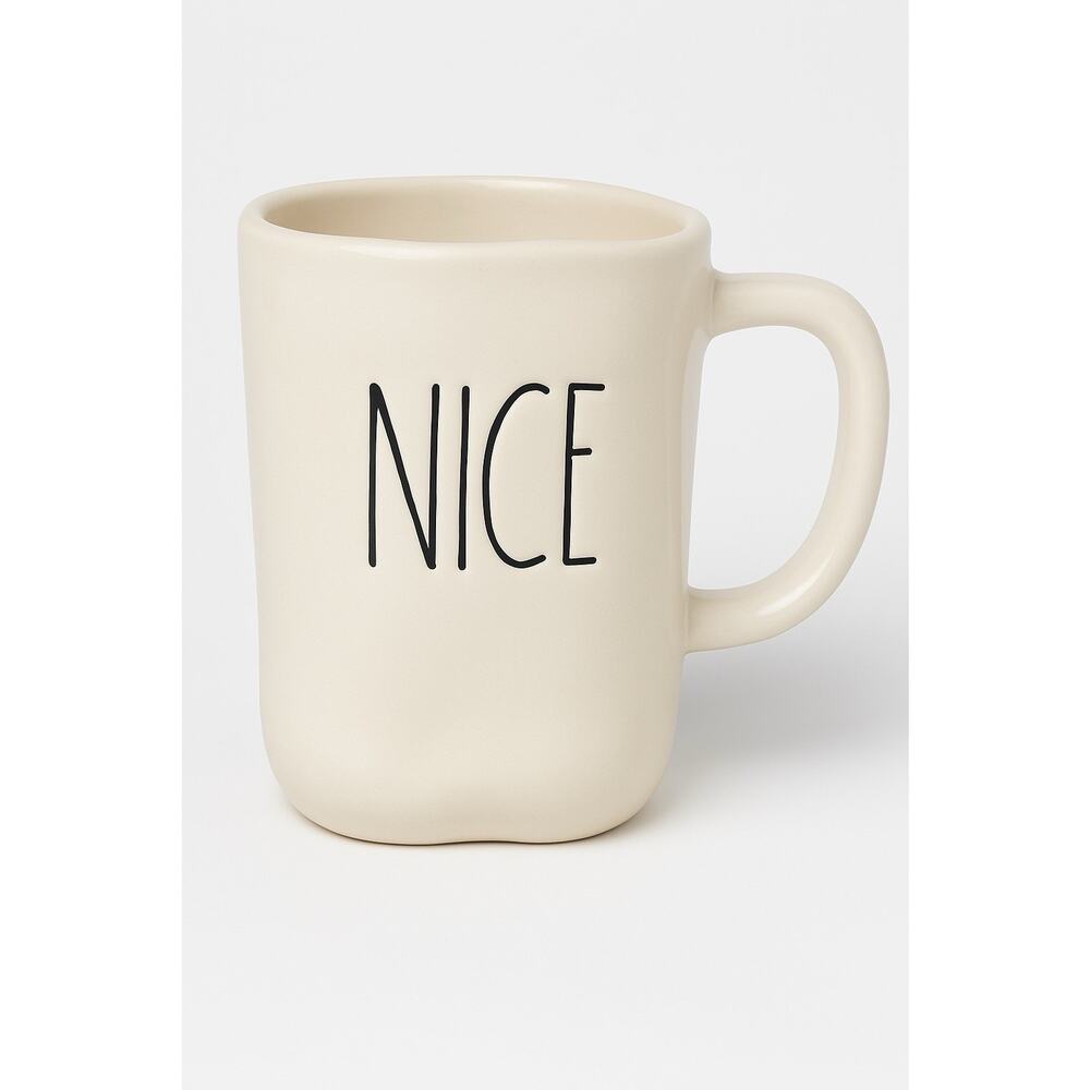 Rae Dunn “NICE” Ceramic Mug - Farmhouse Holiday Coffee Cup - Christmas Themed